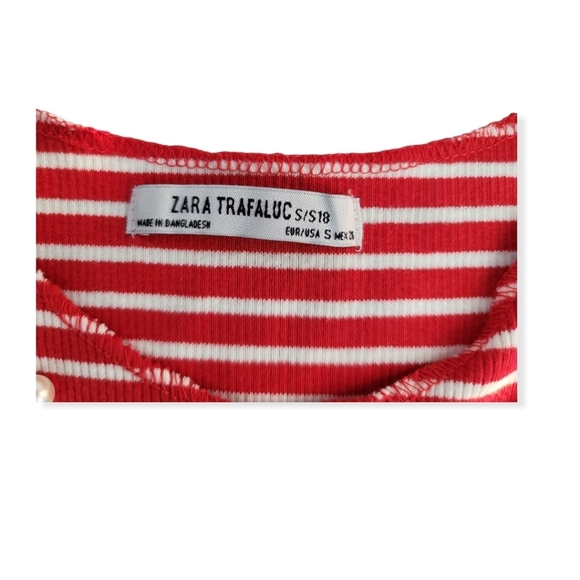 ZARA Trafaluc‎ Cropped Red/White Stripped Top with Pearls - Picture 7 of 11